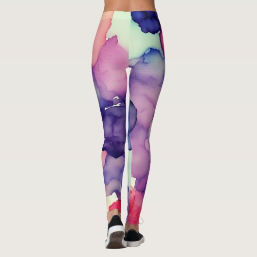Roze Blauw Paarse Waterverf verf Fusion Leggings (Achterkant)
