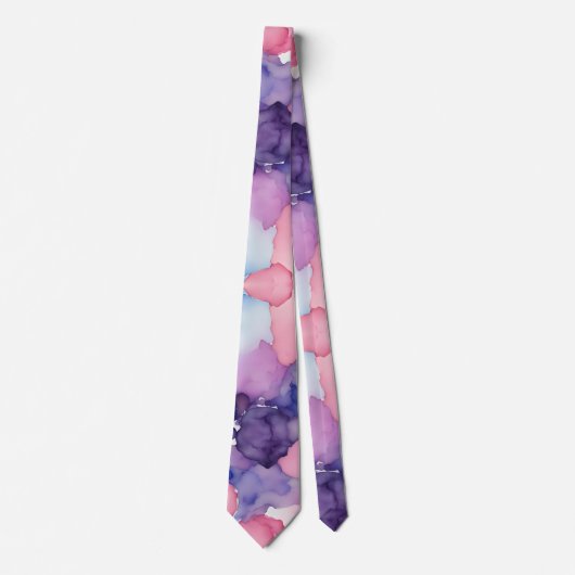 Roze Blauw Paarse Waterverf verf Fusion splash ar Stropdas (Voorkant)