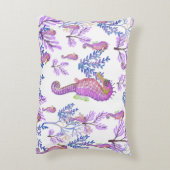 Roze Blauw Paarse Zeepaardkoraal Beachy Coastal Accent Kussen (Achterkant (Verticaal))