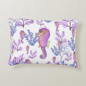 Roze Blauw Paarse Zeepaardkoraal Beachy Coastal Accent Kussen (Achterkant)