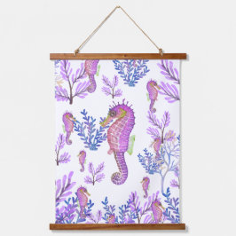 Roze Blauw Paarse Zeepaardkoraal Beachy Coastal Hangend Wandkleed