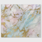 Roze Blauw Pastelgoud Marmer Metallic Cadeaupapier (Vlak)