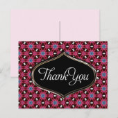 Roze blauw patroon Dank u Briefkaart (Voorkant / Achterkant)