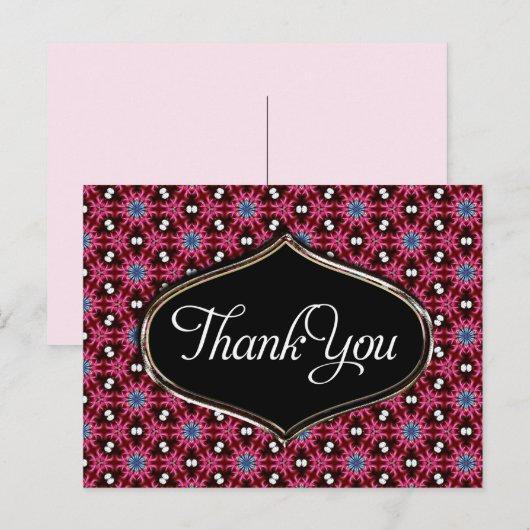 Roze blauw patroon Dank u Briefkaart (Voorkant / Achterkant)