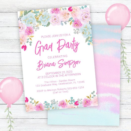Roze Blauw Perzik Paars Afstudeerfeest Kaart