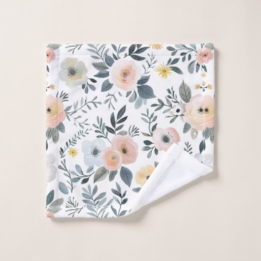 Roze Blauw Perzik Pastel Waterverf Bloemencadeau Bad Handdoek (Wasdoekje)