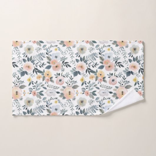 Roze Blauw Perzik Pastel Waterverf Bloemencadeau Bad Handdoek (Handdoek)