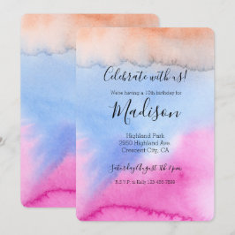 Roze Blauw Perzik Tie dye Verjaardag Kaart