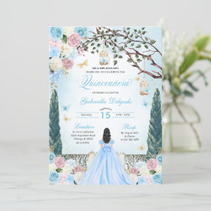 Roze & Blauw Prinses Betoverde Tuin Quinceanera Kaart