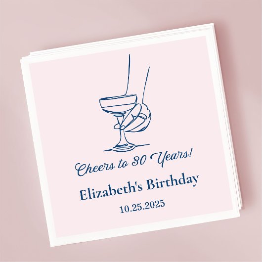 Roze & Blauw Proost op 30 jaar Verjaardag Servette Servet