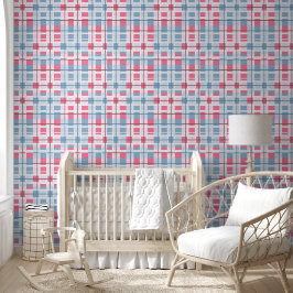 Roze & Blauw Rechthoekig geruite Patroon Baby Behang