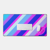 Roze blauw retro geometrische lijnen Monogram Bureaumat (Keyboard & Muis)