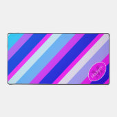 Roze blauw retro geometrische lijnen Monogram Bureaumat (Voorkant)