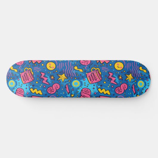Roze Blauw Retro Y2K Checker Design Skateboard (Horizontaal)