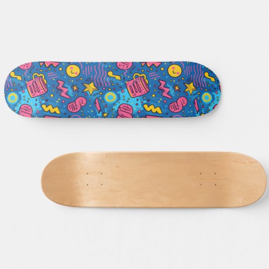 Roze Blauw Retro Y2K Checker Design Skateboard (Horizontaal)