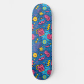 Roze Blauw Retro Y2K Checker Design Skateboard (Voorkant)