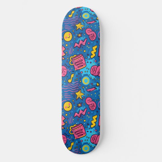 Roze Blauw Retro Y2K Checker Design Skateboard (Voorkant)