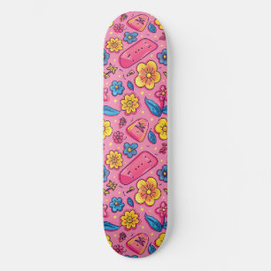 Roze Blauw Retro Y2K Uniek Ontwerp Skateboard