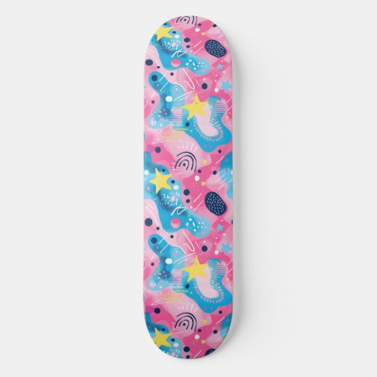Roze Blauw Retro Y2K Uniek Ontwerp Skateboard (Voorkant)