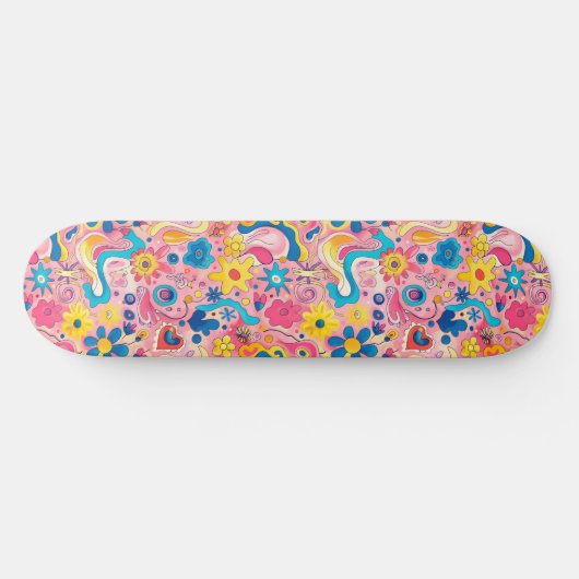 Roze Blauw Retro Y2K Uniek Ontwerp Skateboard (Horizontaal)
