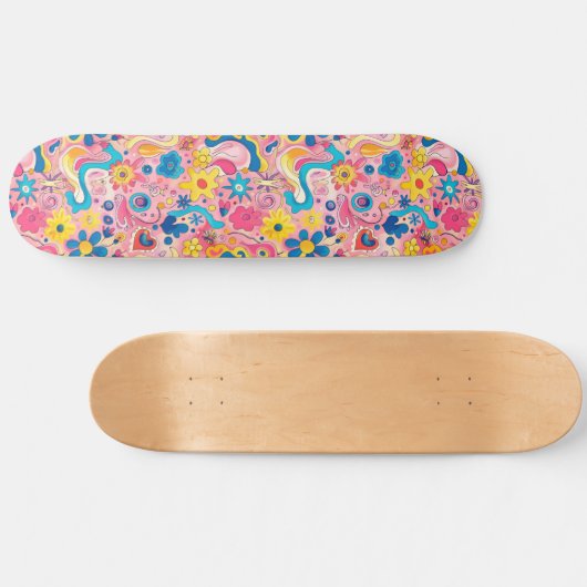 Roze Blauw Retro Y2K Uniek Ontwerp Skateboard (Horizontaal)
