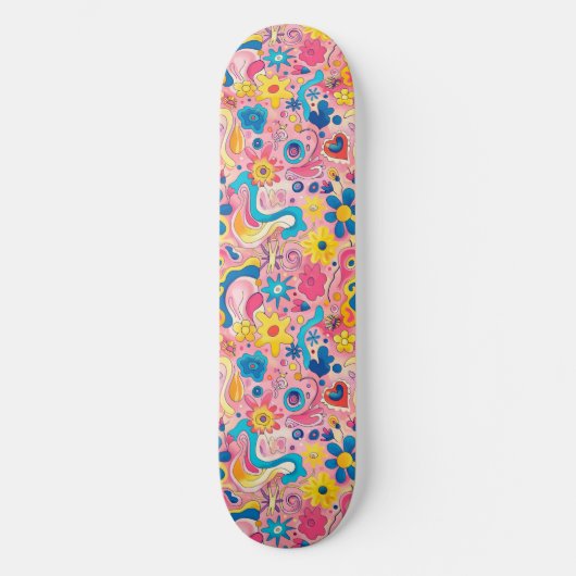 Roze Blauw Retro Y2K Uniek Ontwerp Skateboard (Voorkant)