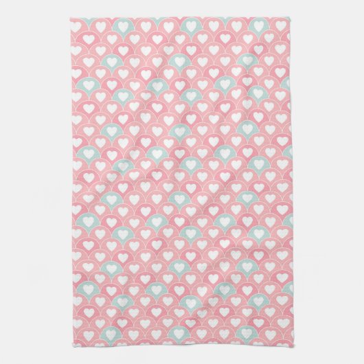 Roze Blauw Romantisch Liefde Hart Patroon | VALENT Theedoek (Verticaal)