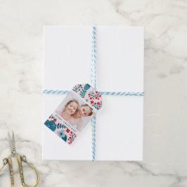 Roze, Blauw & Rood Bloemen Vakantie Foto Gift Labe Cadeaulabel