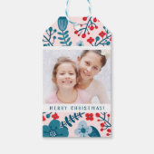 Roze, Blauw & Rood Bloemen Vakantie Foto Gift Labe Cadeaulabel (Voorkant)