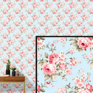 Roze Blauw  Roos Bloemen Shabby Chic Behang