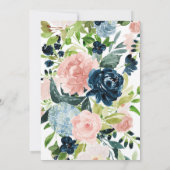 Roze Blauw Roos Waterverf Bloemen Bruidsbrunch Kaart (Achterkant)