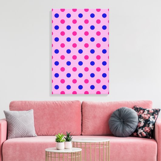 Roze Blauw Roze Stippenpatroon Canvas Afdruk (Insitu (Woonkamer))