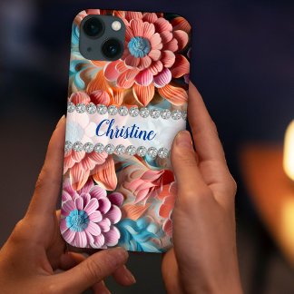 Roze, blauw, roze & zalm, diamant lijst op maat Case-Mate iPhone case