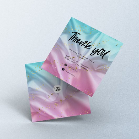 Roze Blauw Satijn Glitter Business Dank u kaart Vierkante Visitekaartje