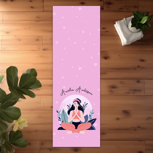 Roze & Blauw Schattige Meisje in Meditatie met Blo Yogamat