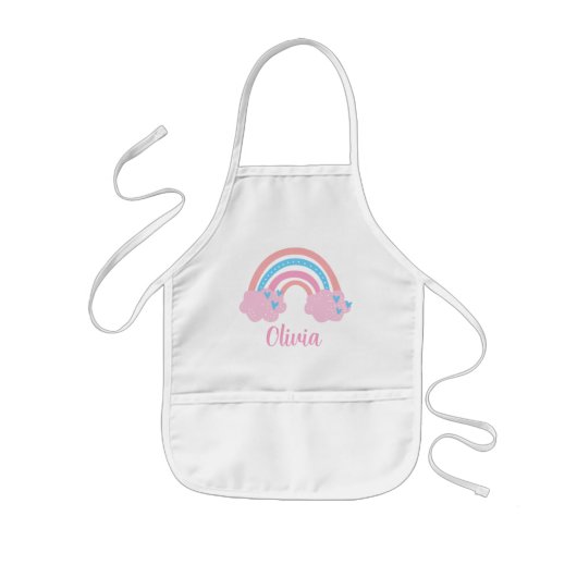 Roze Blauw Schattige Regenboog Harten Kinder Schort (Voorkant)
