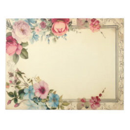 Roze Blauw Shabby  Antiek Bloemen Stationery Notitieblok