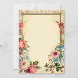 Roze Blauw Shabby  Antiek Bloemen Stationery Notitiekaartje