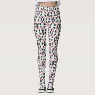 Roze Blauw Sierlijk Botanisch Medaillon Patroon Leggings