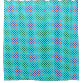 Roze blauw Sinaasappel op Turquoise Quirky Polka D Douchegordijn