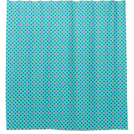 Roze blauw Sinaasappel op Turquoise Quirky Polka D Douchegordijn (Voorkant)