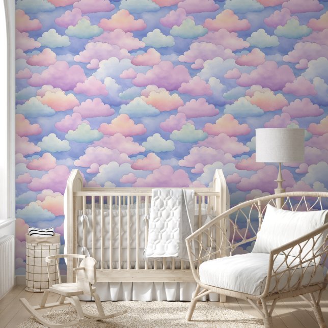  Roze Blauw Sinaasappel Pastel Wolken Behang (Kinderen)