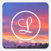 Roze blauw sinaasappel zonsondergang foto monogram vierkante sticker (Voorkant)