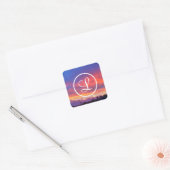 Roze blauw sinaasappel zonsondergang foto monogram vierkante sticker (Envelop)