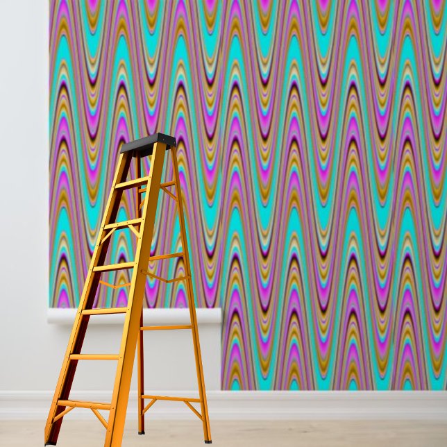 Roze Blauw Sinaasappel Zwart Zig-zag patroonschil Behang (Pink Blue Orange Black Zig-zag pattern peel stick Wallpaper)