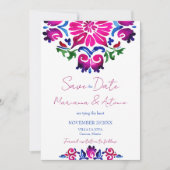 Roze blauw Spaans Talavera tegels bruiloft Save The Date (Voorkant)