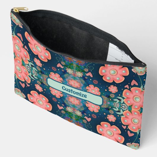 Roze Blauw Stijlvol Bloemen Patroon Accessoire Tas (Open)
