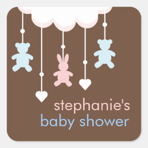 Roze & Blauw Sweet Baby shower Mobiel Vierkante Sticker