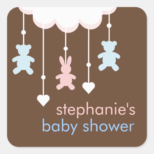 Roze & Blauw Sweet Baby shower Mobiel Vierkante Sticker (Voorkant)