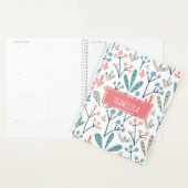 Roze Blauw Tan Abstract Bloempatroon Monogram Planner (Display)
